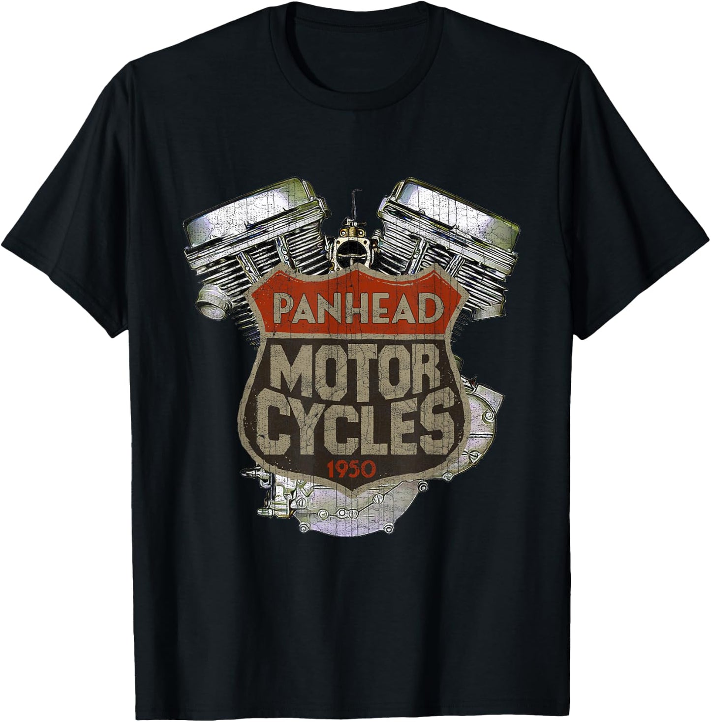 1950 Panhead Motorcycle Vintage Distressed Biker Chopper Rat T-Shirt - T-Shirt | Black