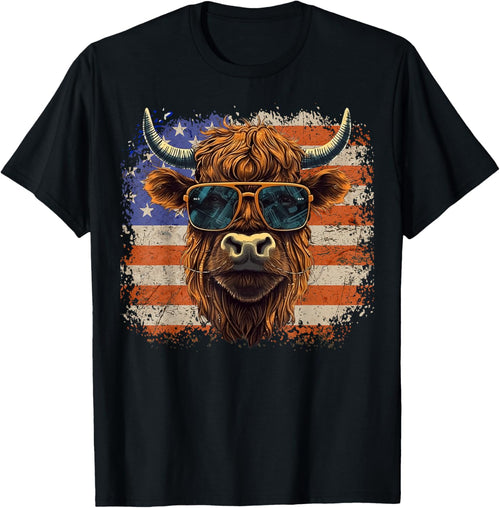 American Flag, Highland Cow-Fourth of July, Cow Lover Cool