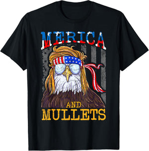 Eagle Mullet Merica Shirt, Funny Redneck Merica & Mullets T-Shirt - T-Shirt | Black
