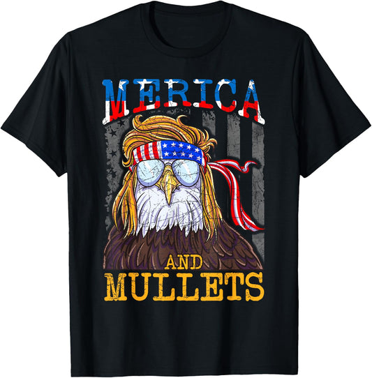 Eagle Mullet Merica Shirt, Funny Redneck Merica & Mullets T-Shirt - T-Shirt | Black