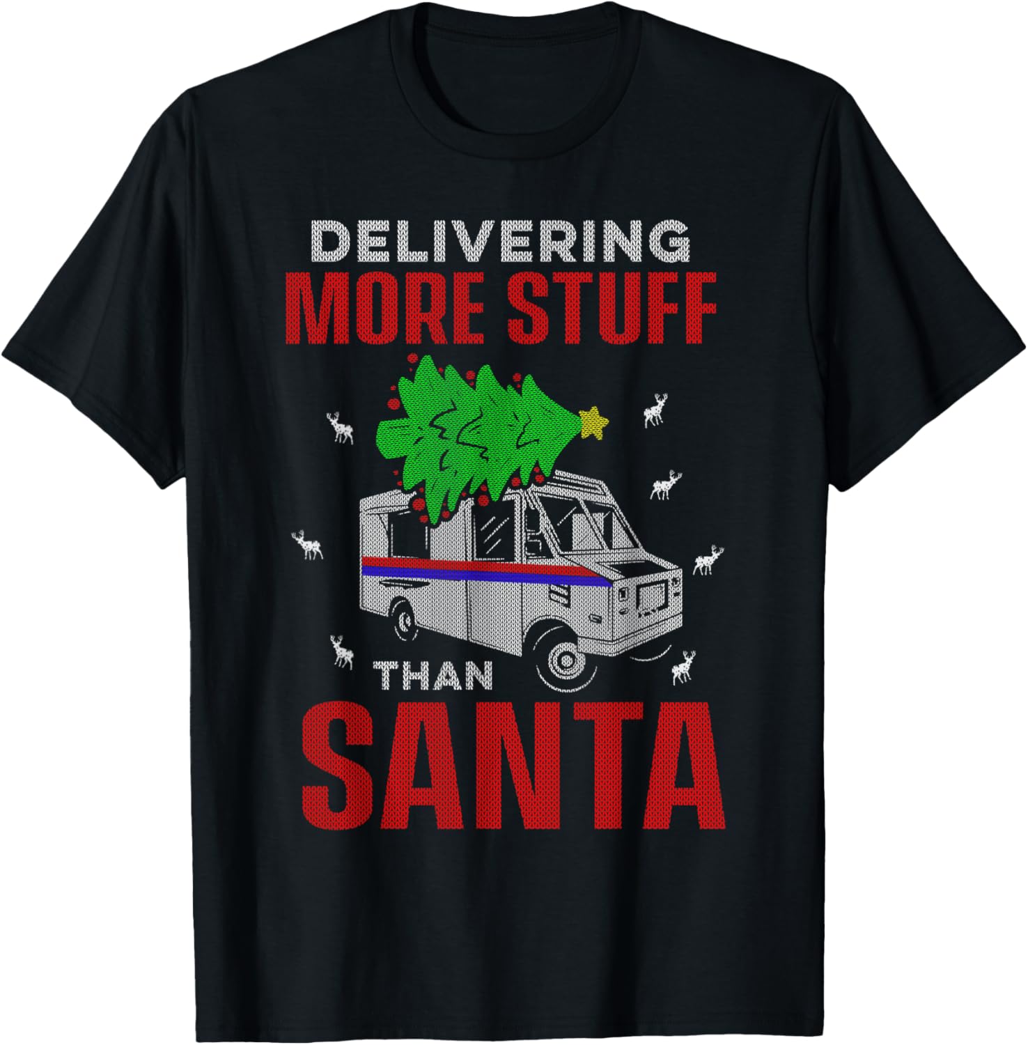 Postal Worker Ugly Christmas Design Santa Mailman T-Shirt - T-Shirt | Black