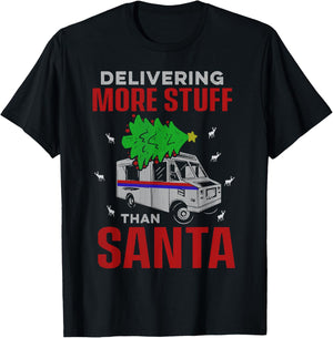 Postal Worker Ugly Christmas Design Santa Mailman T-Shirt - T-Shirt | Black