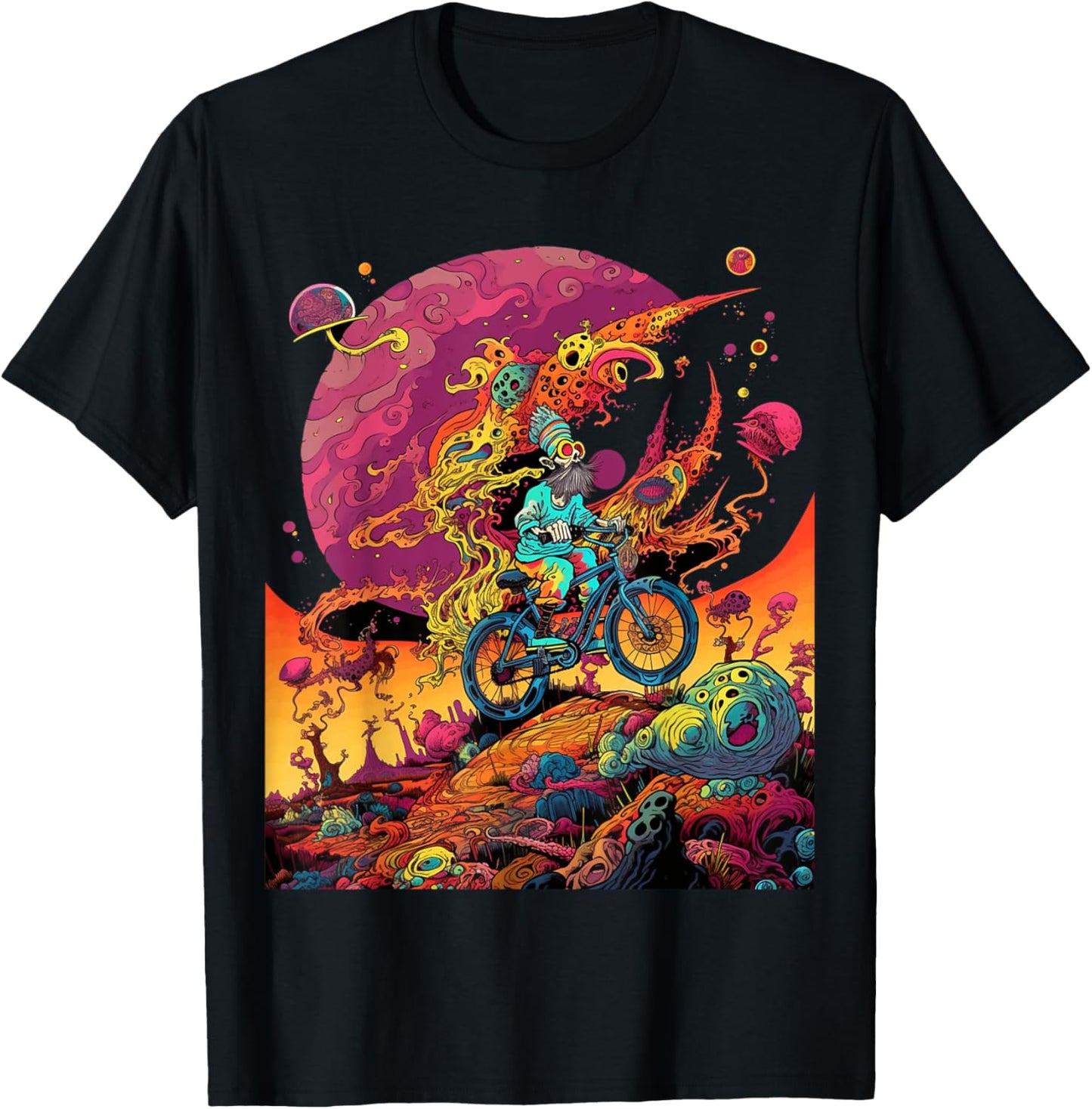 Bicycle Day Hofmann Trip | Psychedelic Comic Style Hippie T-Shirt - T-Shirt | Black