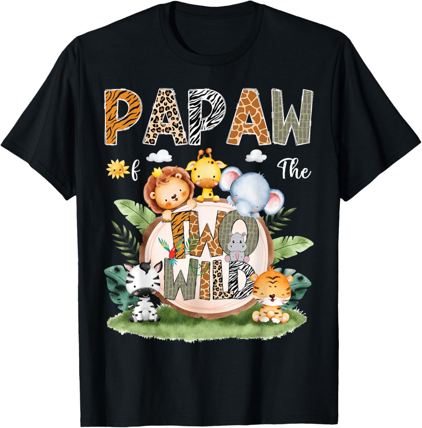 Papaw Of The Two Wild 2Nd Birthday Safari Animal Lover T-Shirt - T-Shirt | Black
