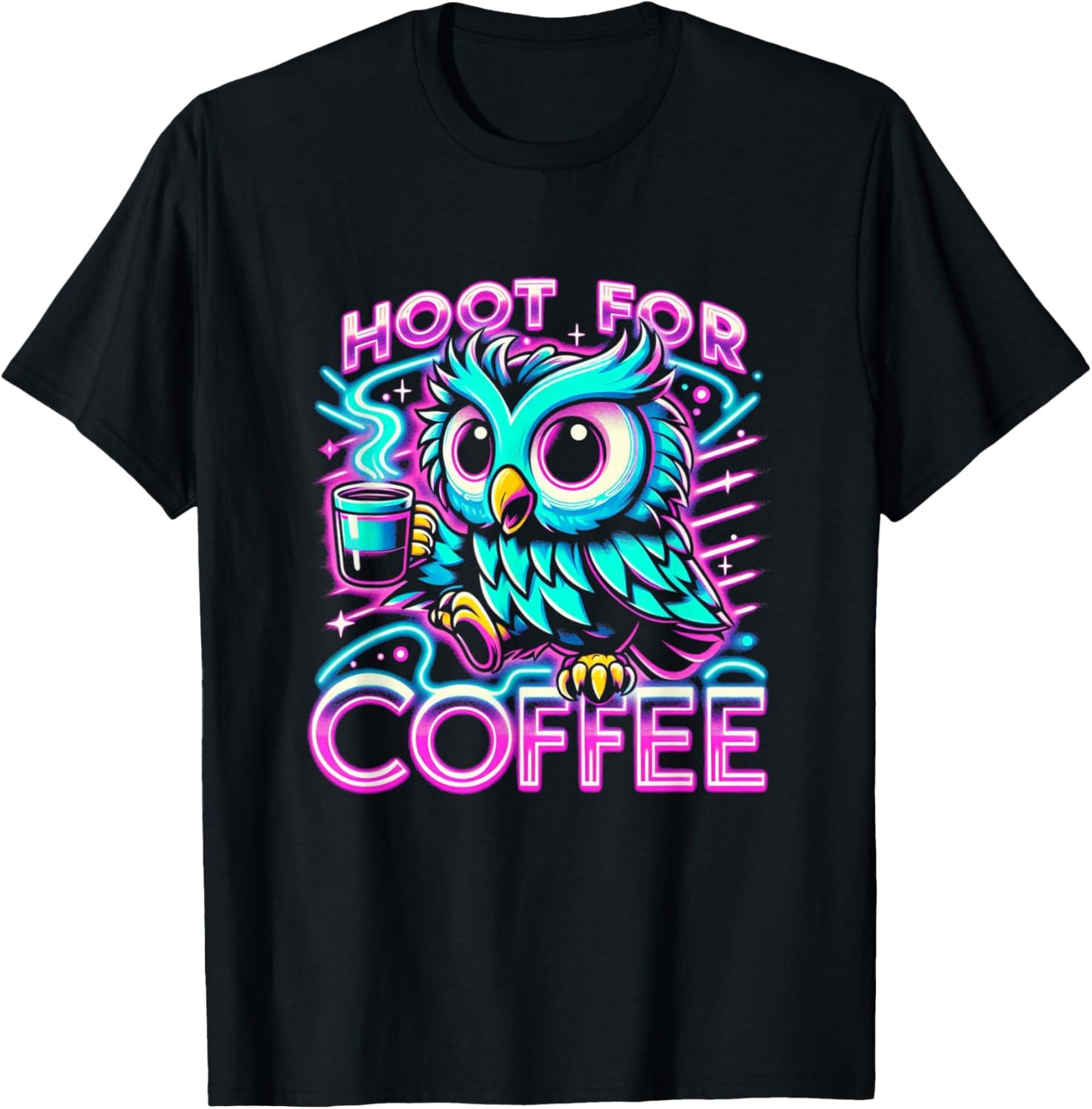 Funny Owl Design Hoot For Coffee T-Shirt - T-Shirt | Black
