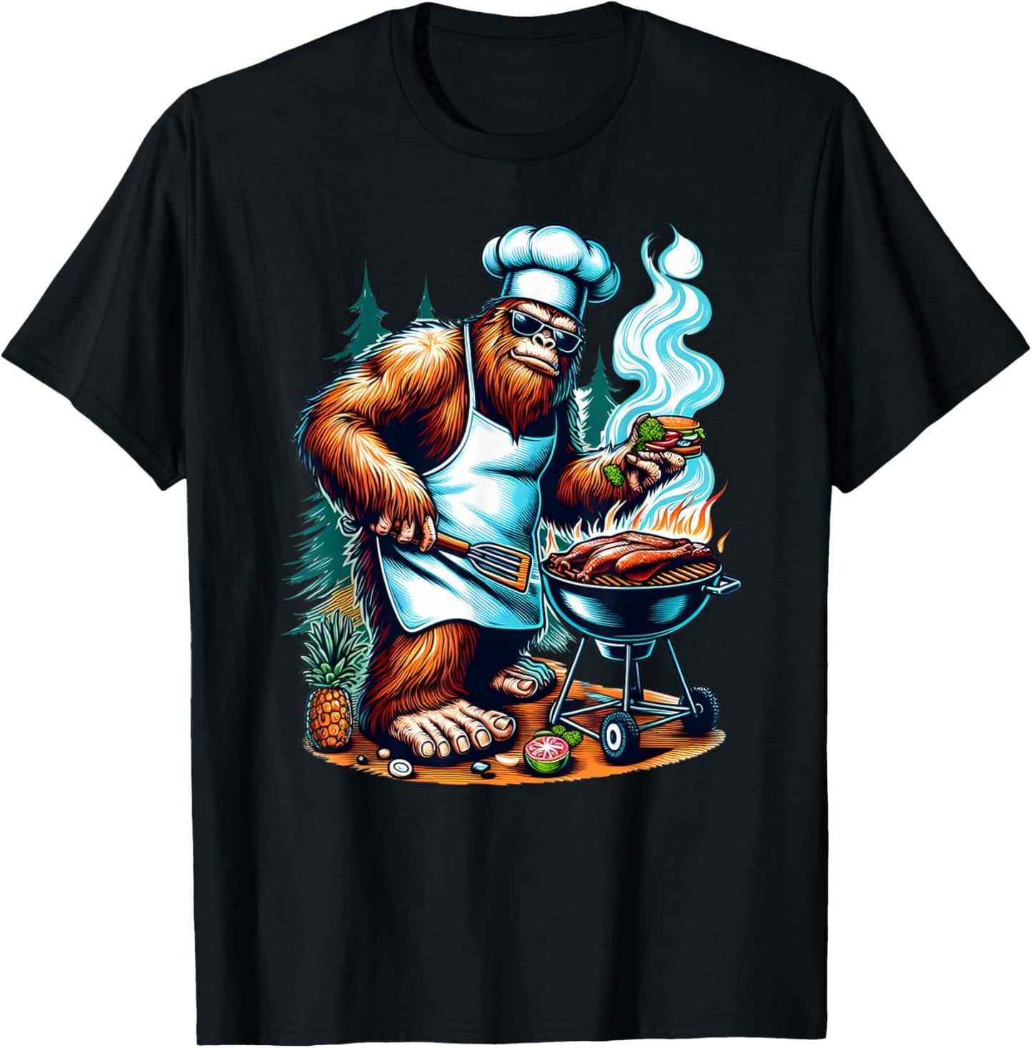 BBQ Master Bigfoot Chef Grill Cooking Barbecue Dad Funny T-Shirt - T-Shirt | Black