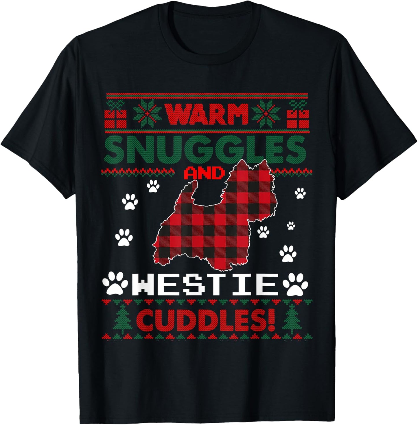 Westie Dog Christmas Pajama Shirt Ugly Christmas Sweater T-Shirt - T-Shirt | Black