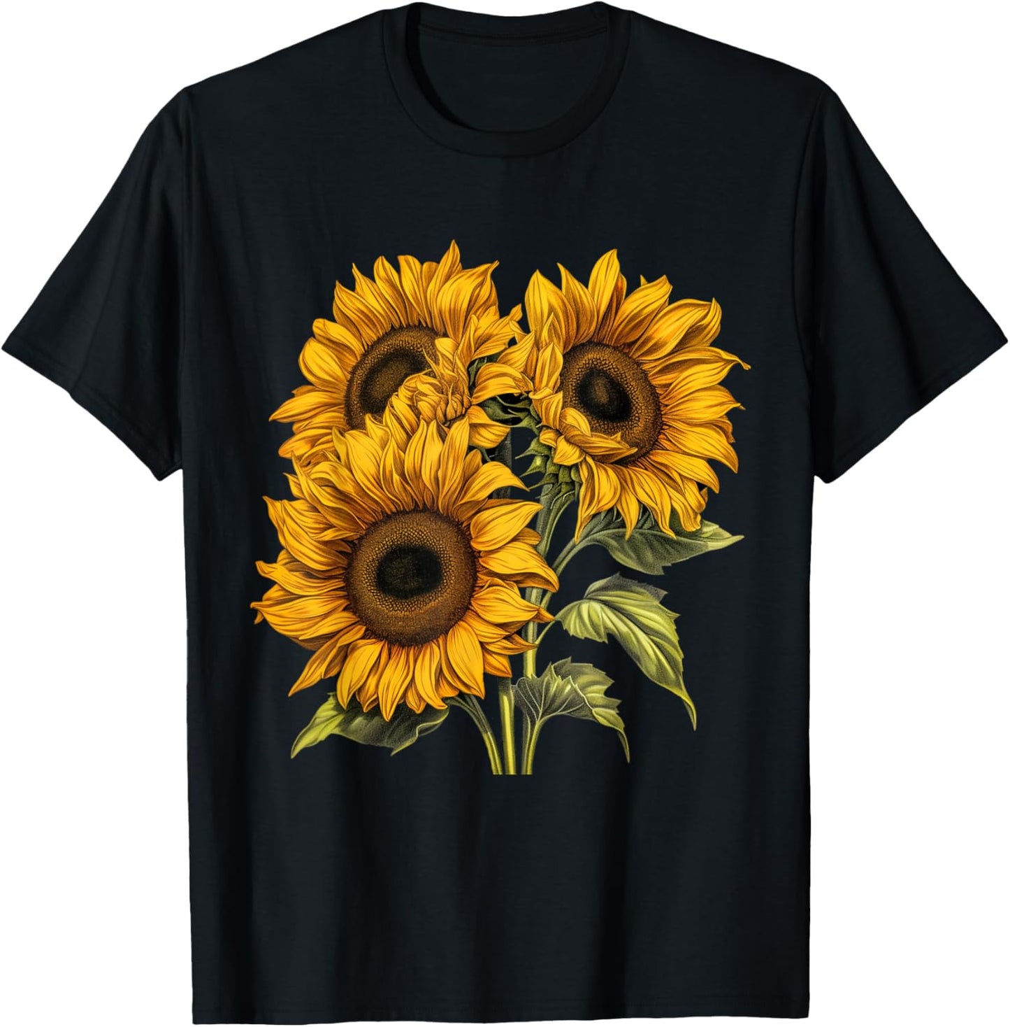 Yellow Sunflower Cute summer Sun flowers Floral Positivity T-Shirt - T-Shirt | Black
