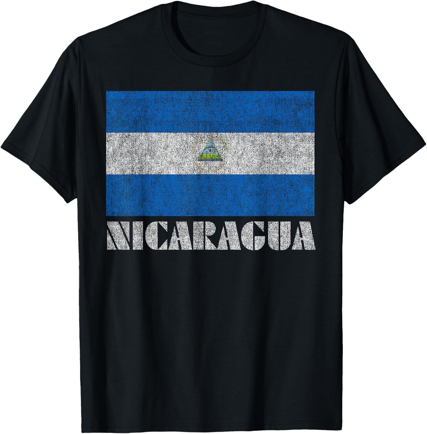 Nicaragua Flag Shirt Retro Vintage Country Men Women Gift T-Shirt - T-Shirt | Black
