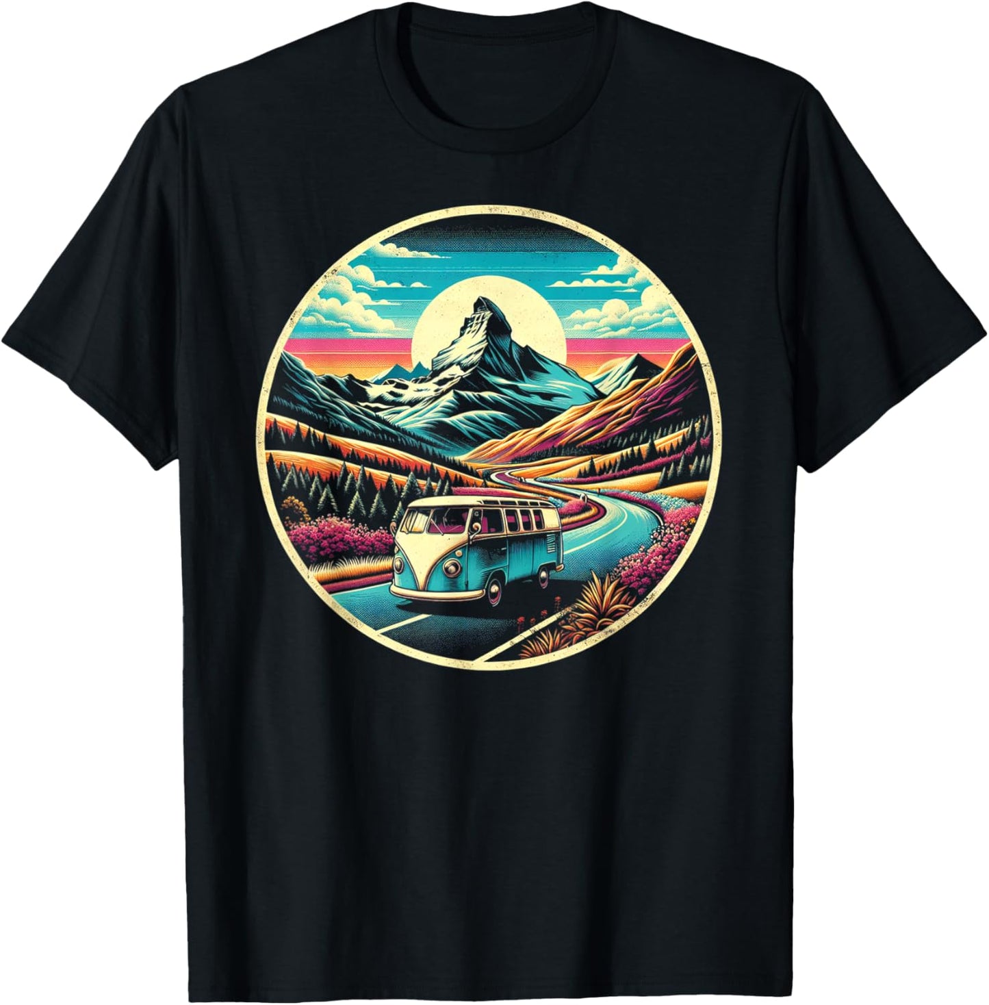 Scenic Routes Classic Van Road Trip Graphic - -Adults, Kids - Black - Small - Short Sleeve T-Shirt - T-Shirt | Black