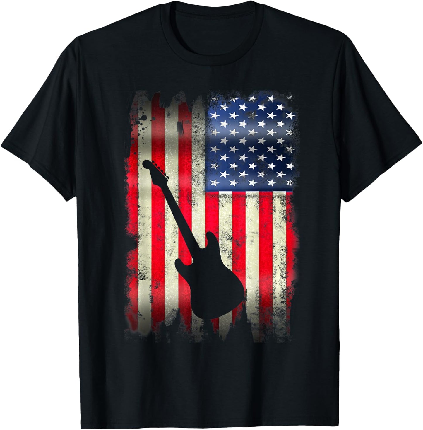 Guitarist USA American Flag 4th of July Patriotic Guitar T-Shirt - T-Shirt | Black