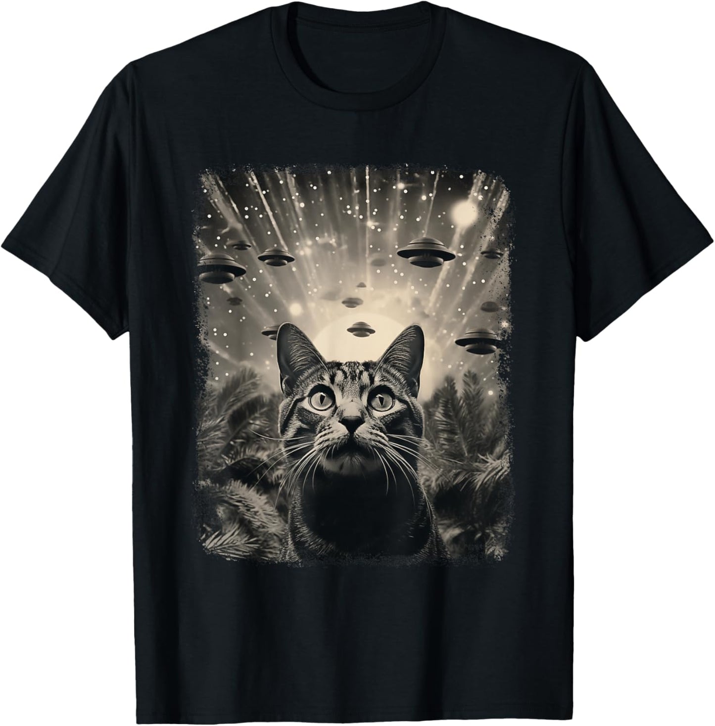 Alien UFO Selfie Katze T-Shirt - T-Shirt | Black