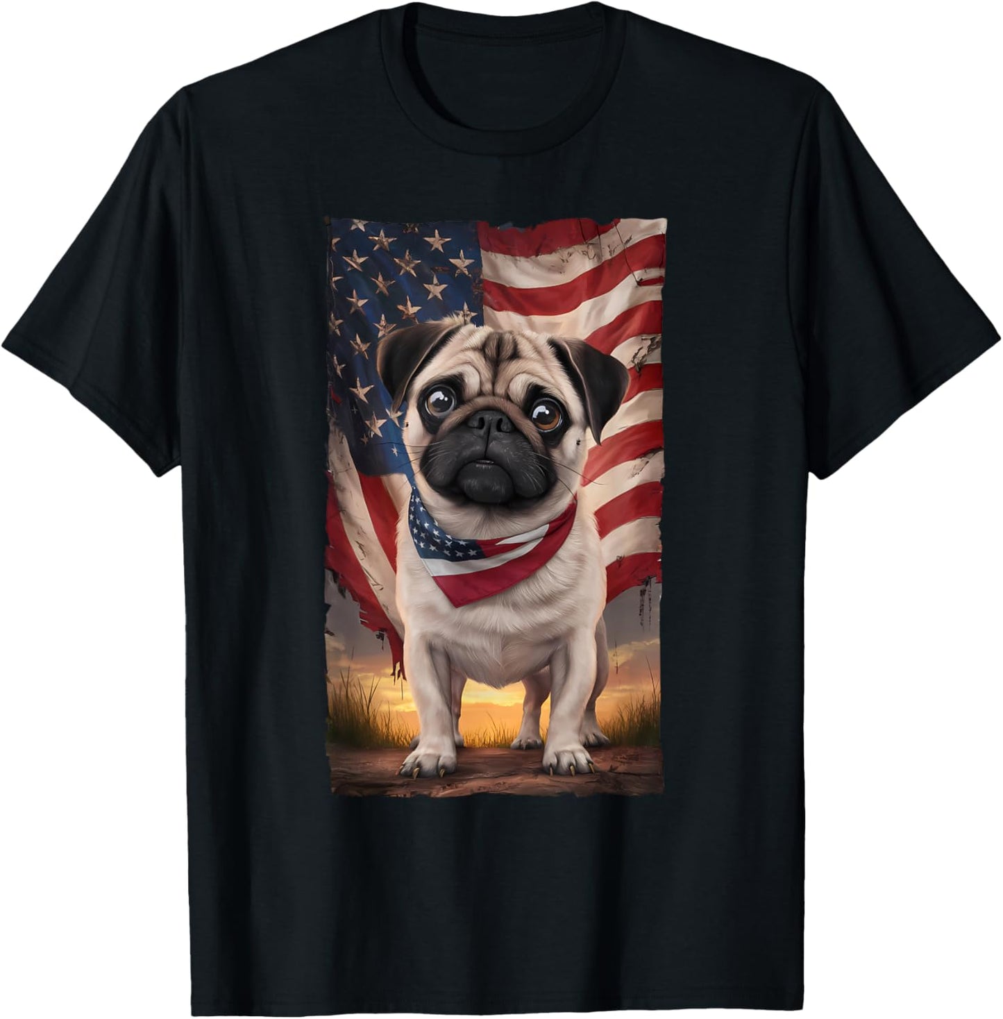 Patriotic pug American Flag Top Hat 4th of July Dog T-Shirt - T-Shirt | Black