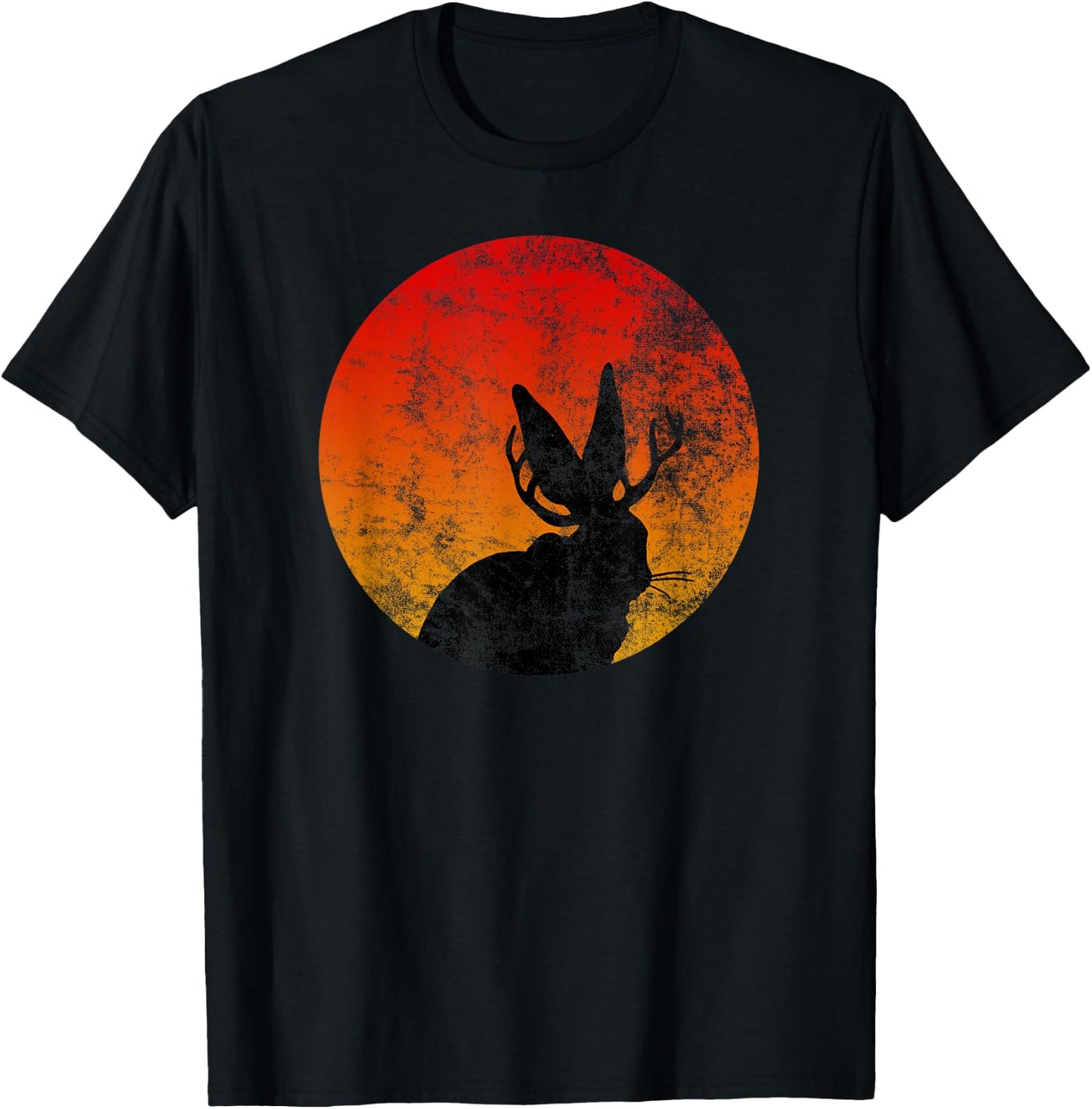 Retro Eighties Jackalope , Vintage Cryptid Rabbit T-Shirt - T-Shirt | Black