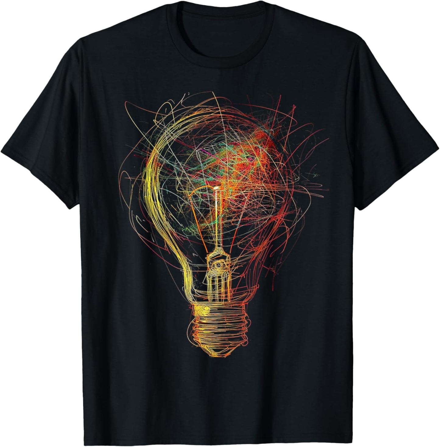Light Bulb Abstract Drawing Colorful Art Graphic T-Shirt - T-Shirt | Black