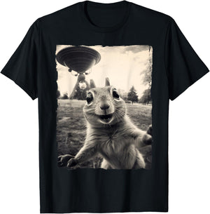 Squirrel Selfie with UFOs Squirrel Mom Funny Squirrel Lover T-Shirt - T-Shirt | Black