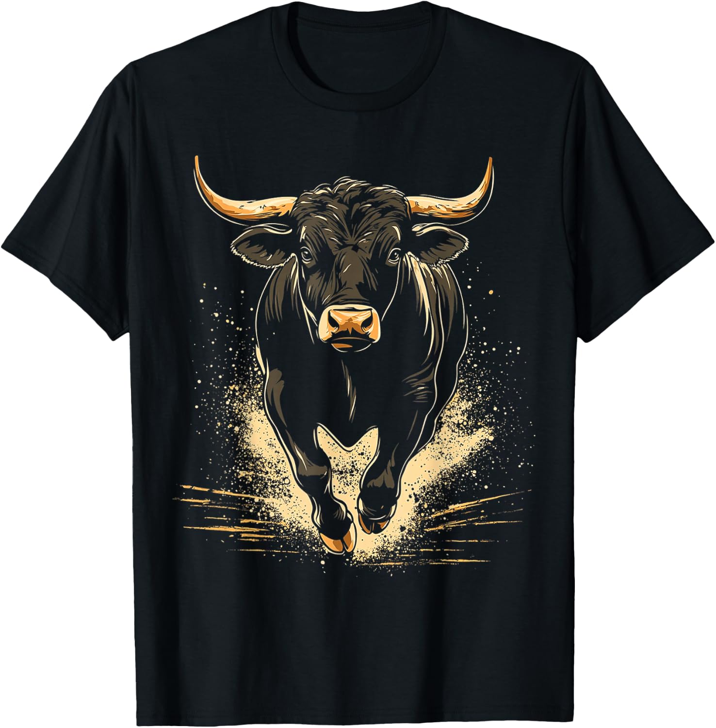 Bull Animal Motif Art Bull T-Shirt - T-Shirt | Black