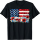 Retro Flower American Flag Women 4th Of July Patriotic T-Shirt - T-Shirt | Black