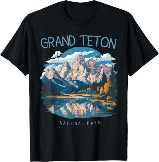 Grand Teton Retro US Wyoming Jackson Hole Lake Vintage Parks T-Shirt - T-Shirt | Black