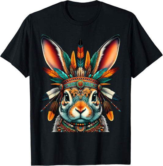 Native Indian Rabbit Native American Indian Feathers T-Shirt - T-Shirt | Black