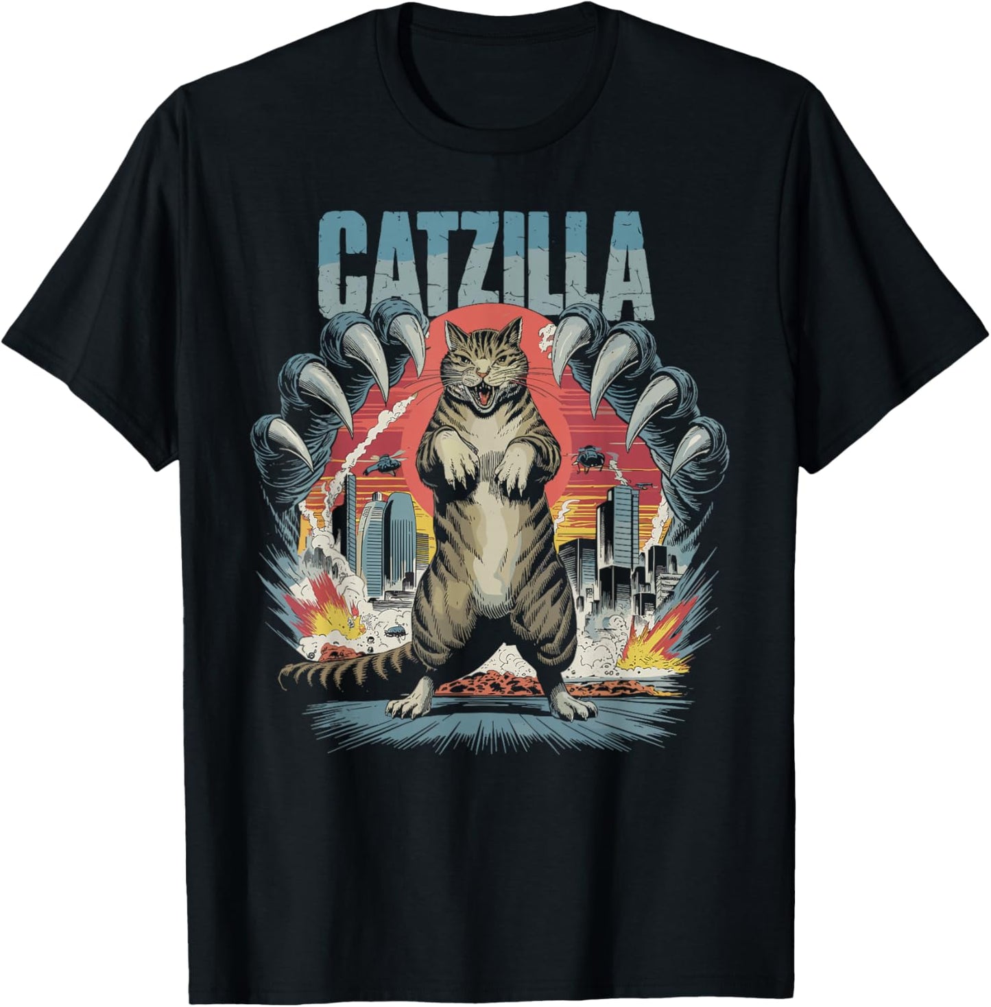 Catzilla Cat Funny Kitten Lover Japanese Art Men Women T-Shirt - T-Shirt | Black