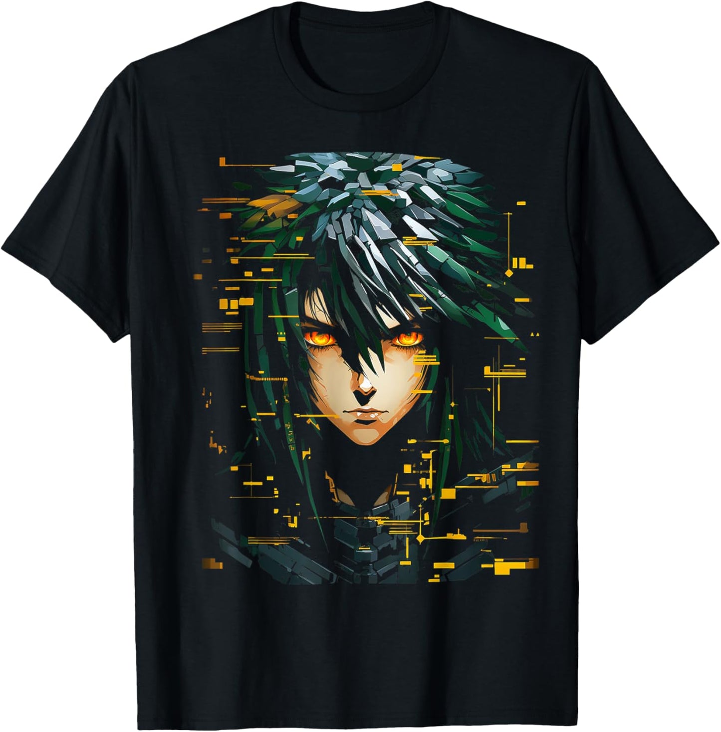 Anime Men Pixel Art Graphic Fantasy Anime T-Shirt - T-Shirt | Black