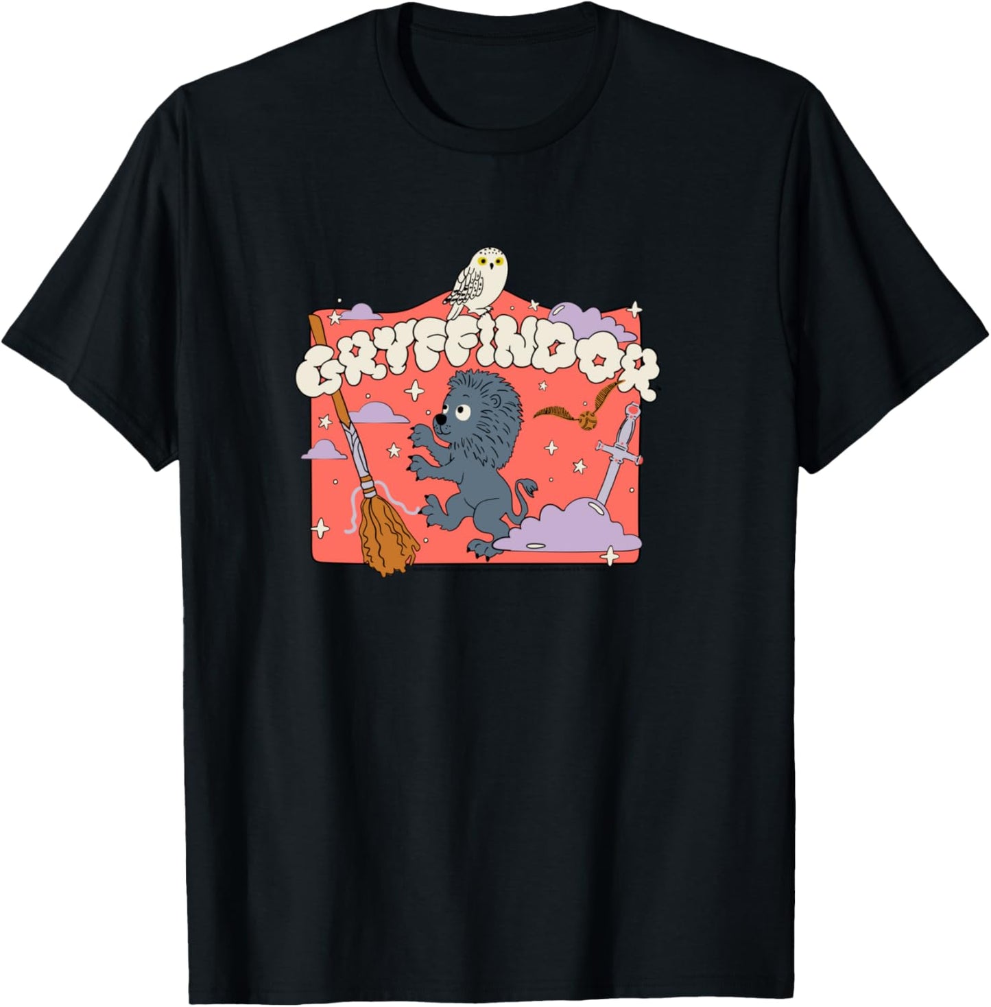 Amazon Essentials Harry Potter Hogwarts Gryffindor House Cartoon Scene T-Shirt - T-Shirt | Black
