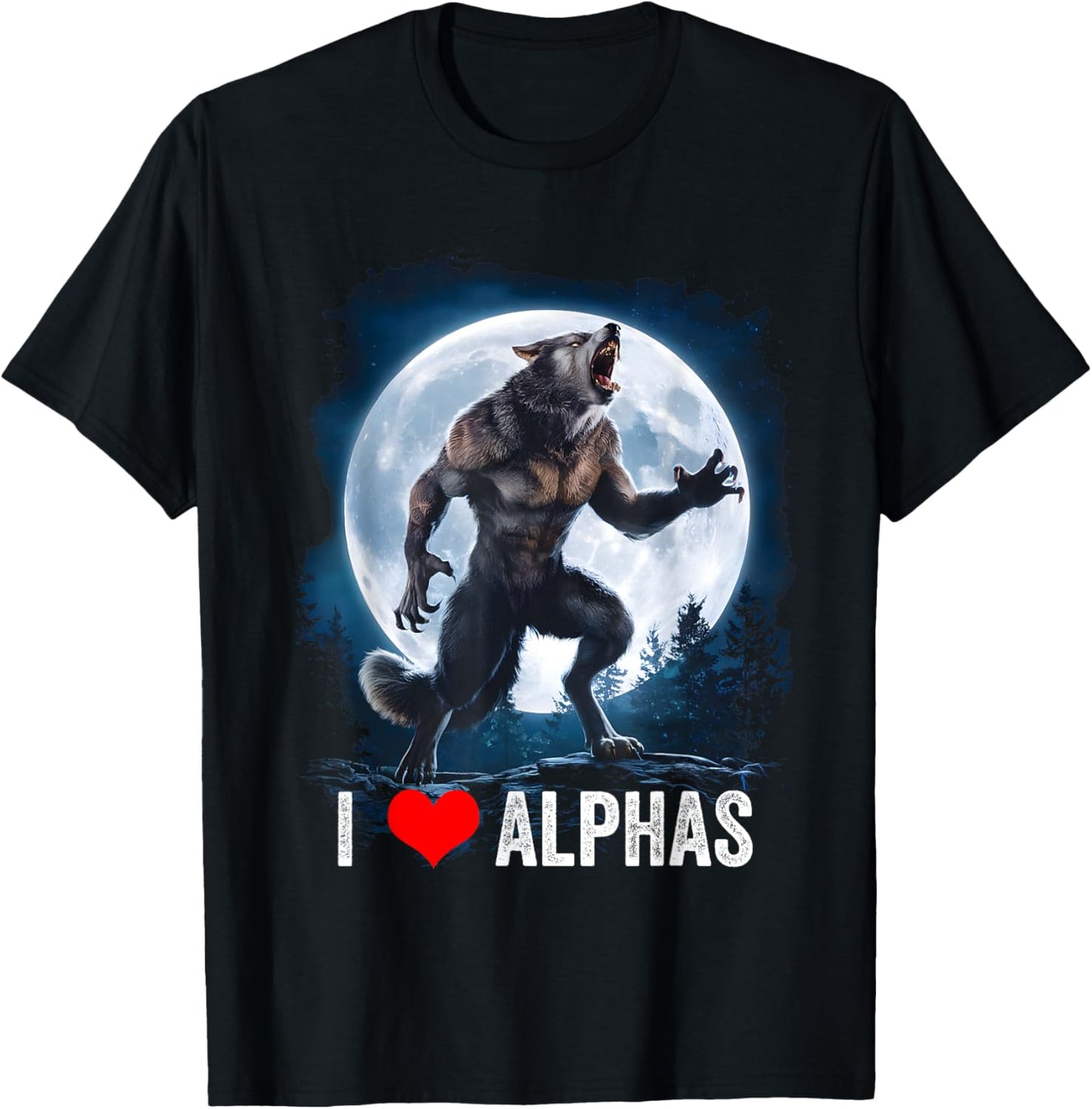 Funny Cringe Werewolf Wolf Meme I Heart Alphas I Love Alphas T-Shirt - T-Shirt | Black