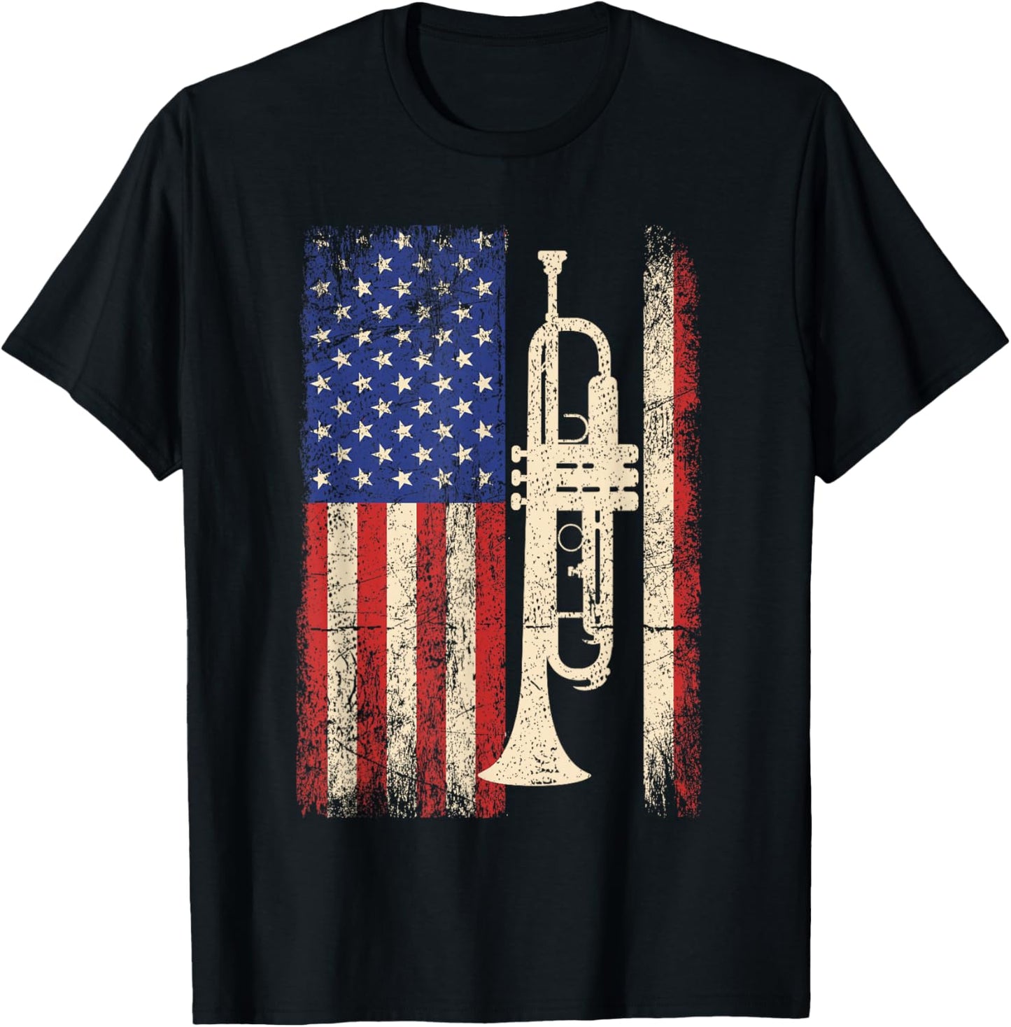 Trumpet USA American Flag Shirt Jazz Music Vintage Men T-Shirt - T-Shirt | Black