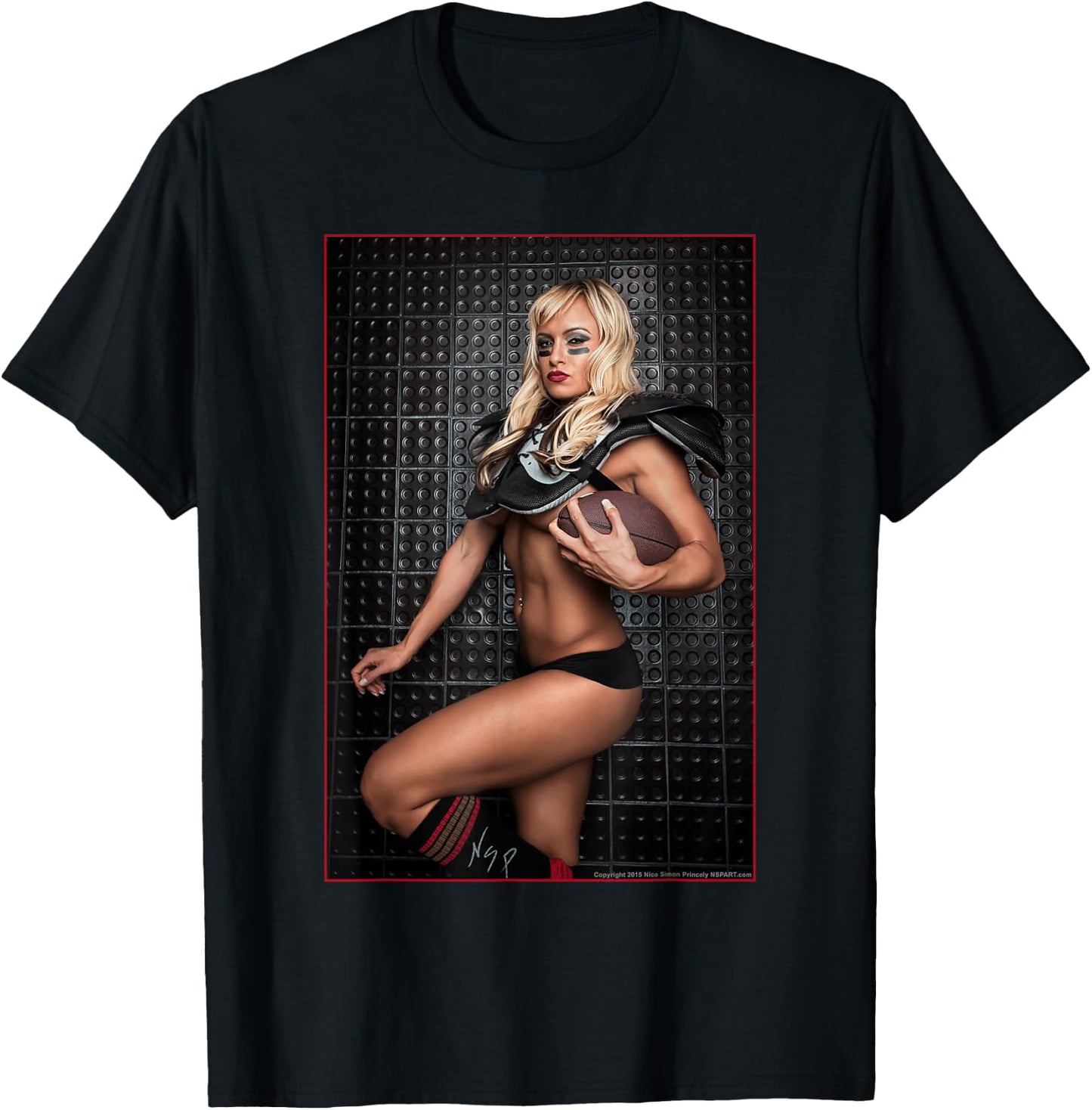 Pinup Girl T Shirt - Lauren Fogle Football Pin Up T-Shirt - T-Shirt | Black