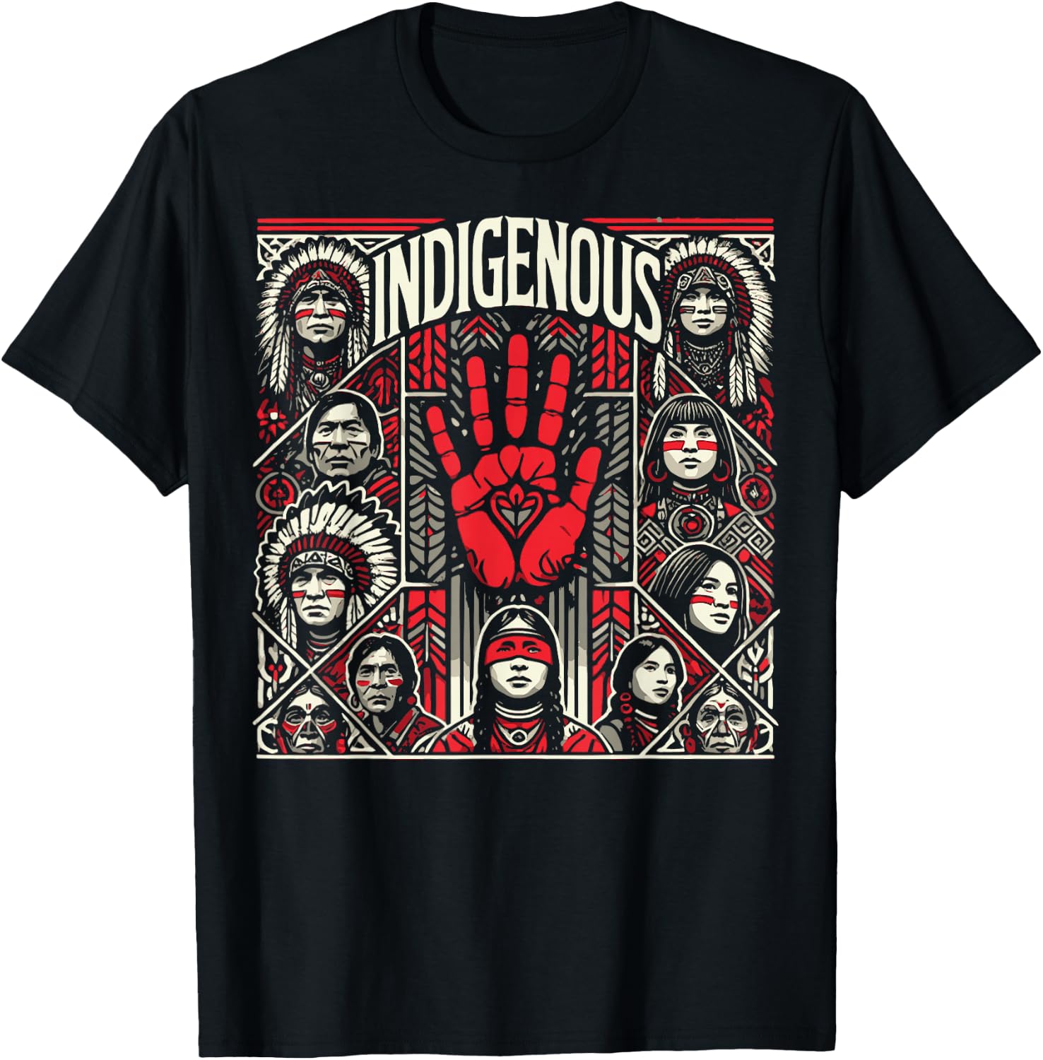 Native American Indigenous Red Hand Indian Blood Themed T-Shirt - T-Shirt | Black