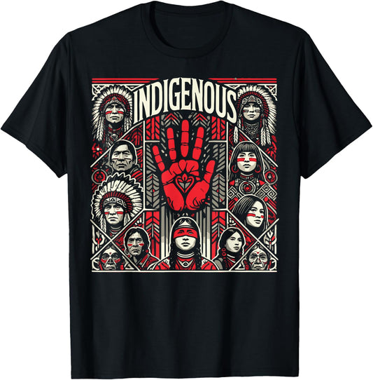 Native American Indigenous Red Hand Indian Blood Themed T-Shirt - T-Shirt | Black