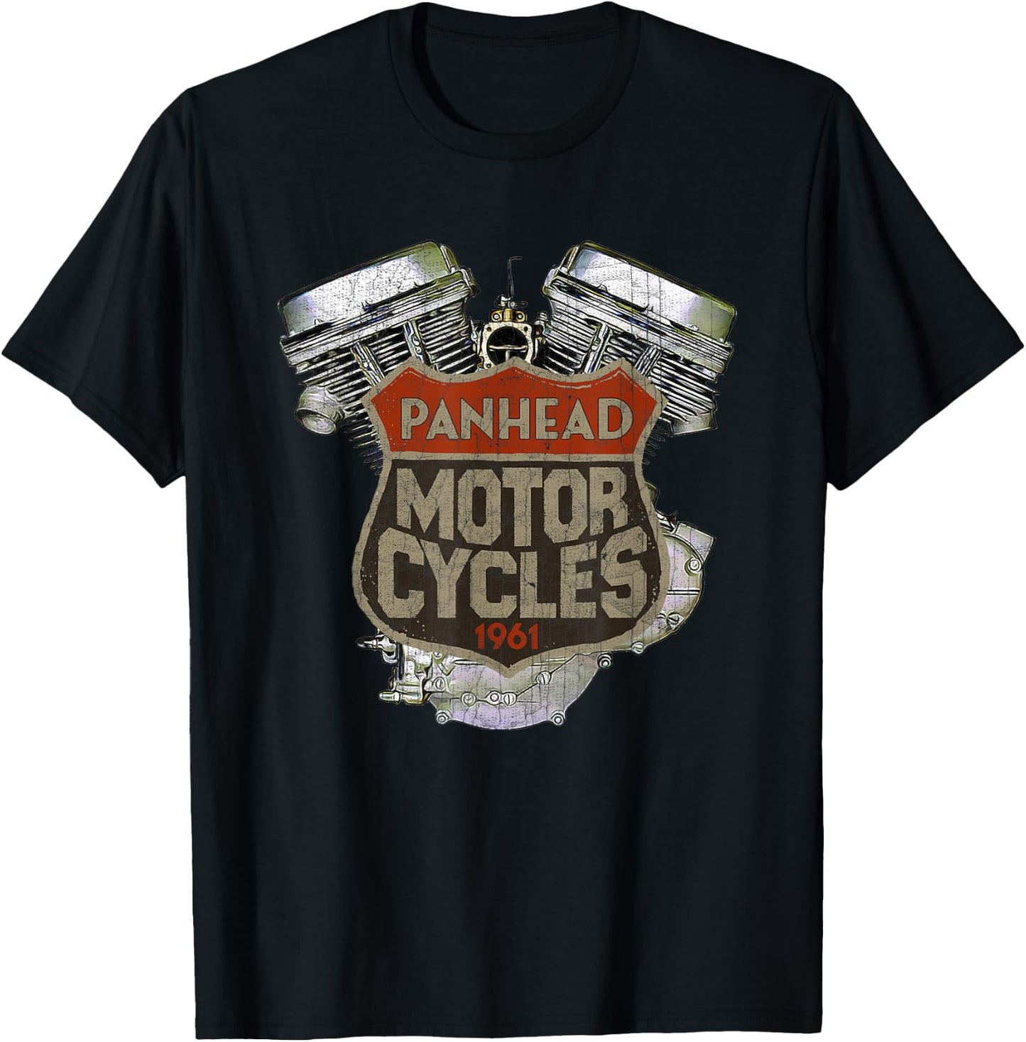 1961 Panhead Motorcycle Vintage Distressed Biker Chopper Rat T-Shirt - T-Shirt | Black