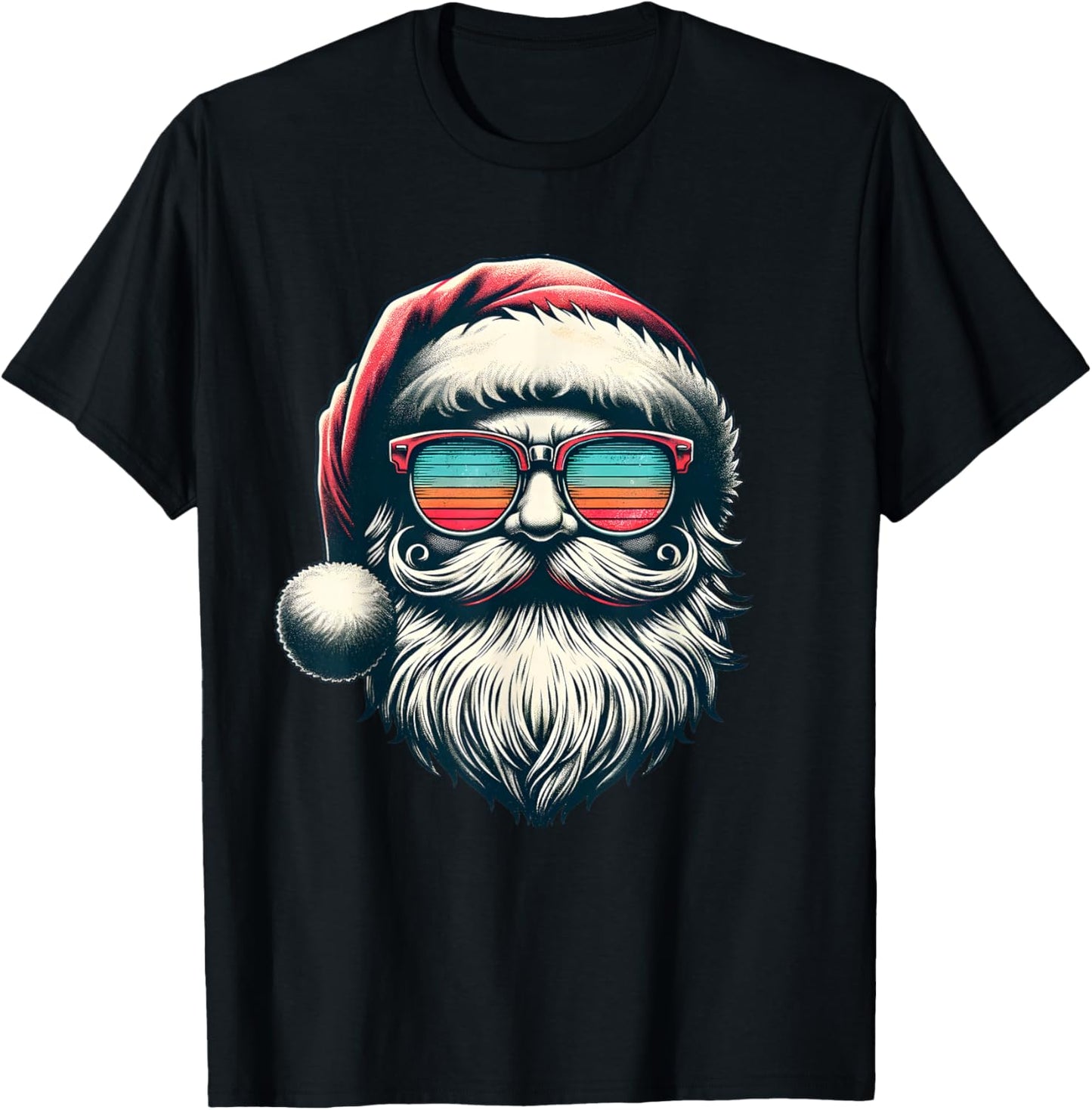Santa Face Retro Sunglasses Christmas Xmas Men Women Kids T-Shirt - T-Shirt | Black