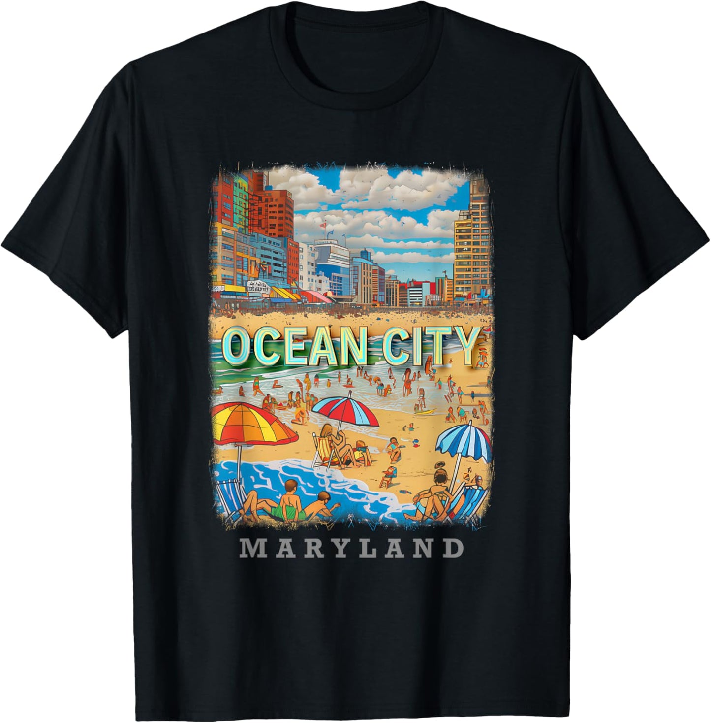 Ocean City Maryland MD Beachfront Bliss SD527 T-Shirt - T-Shirt | Black