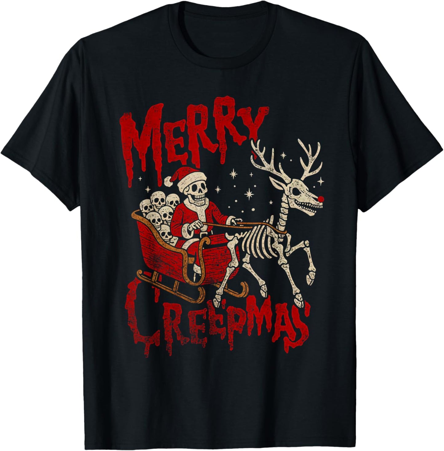 Merry Creepmas Skeleton Creepy Christmas Goth Holiday Pajama T-Shirt - T-Shirt | Black