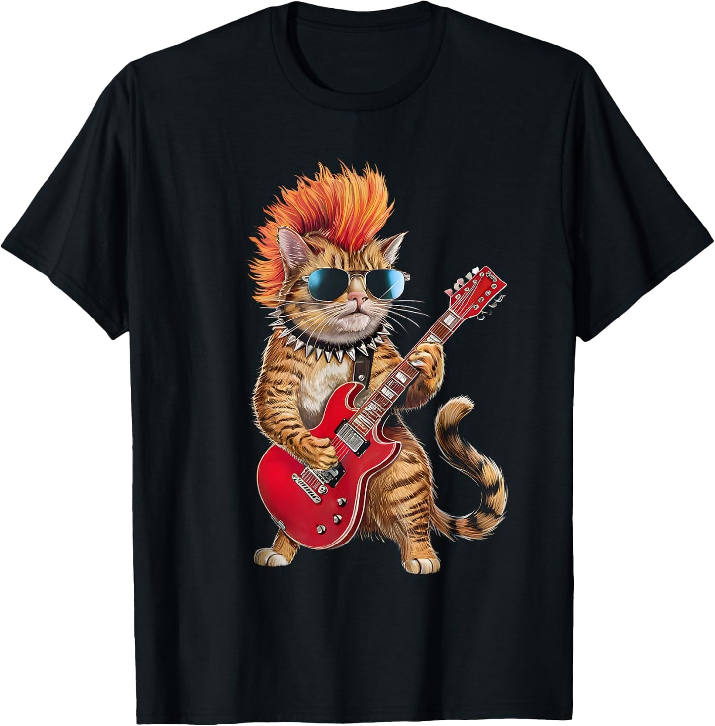 Cute Punk Cat Rock'n Roll Goth Cat Guitar Band Funny Women Kids T-Shirt - T-Shirt | Black