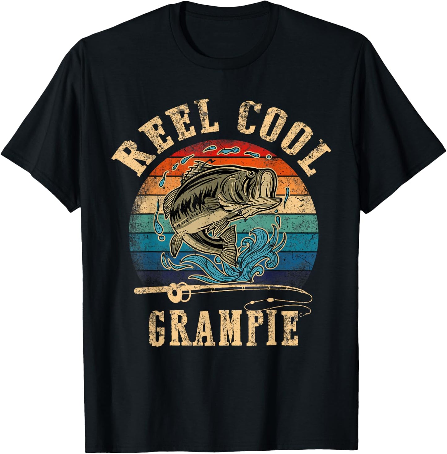 Vintage Reel Cool Grampie Fish Fishing Shirt Father's Day T-Shirt - T-Shirt | Black