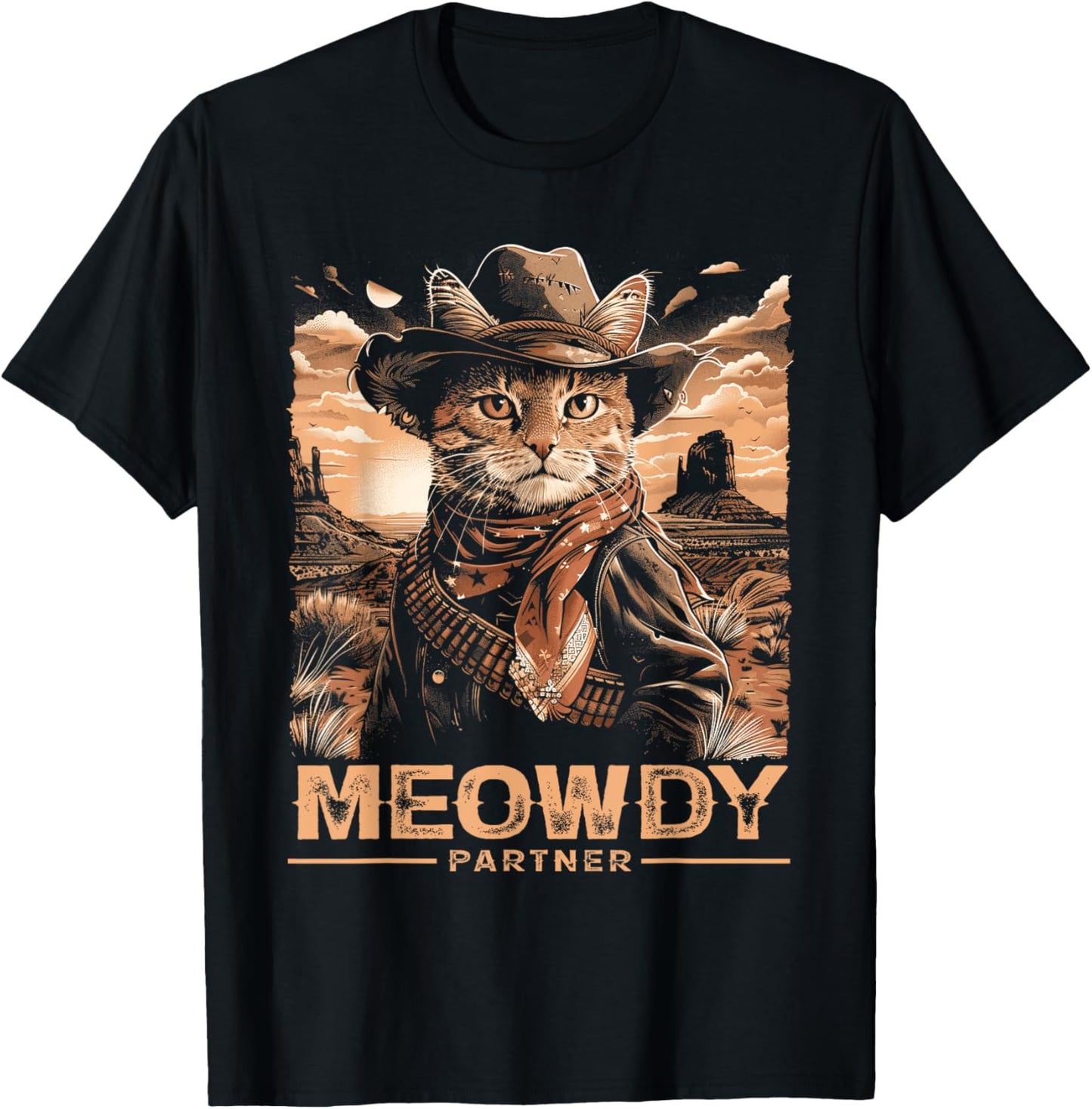 Classic Art Meowdy Country Cats Cowboy Hat Western Kitten T-Shirt - T-Shirt | Black
