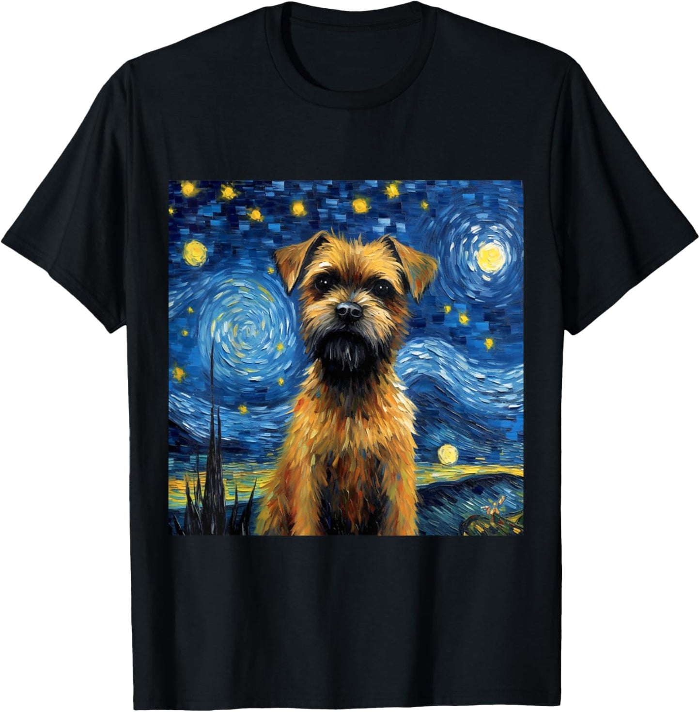 Border Terrier Starry Night - Border Terrier T-Shirt - T-Shirt | Black
