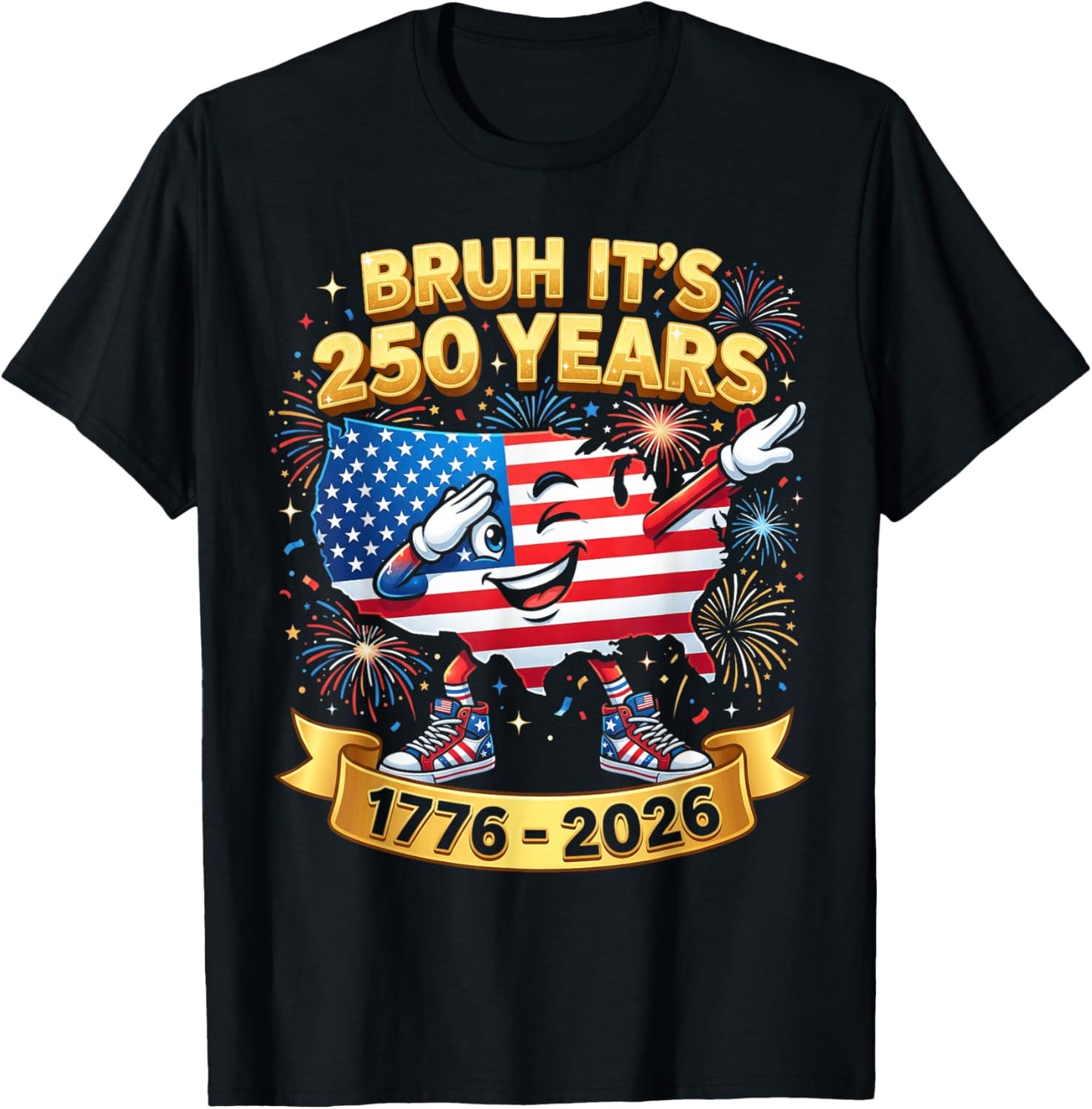 Bruh It's 250 Years Boys Kid Patriotic 250th Anniversary USA T-Shirt - T-Shirt | Black