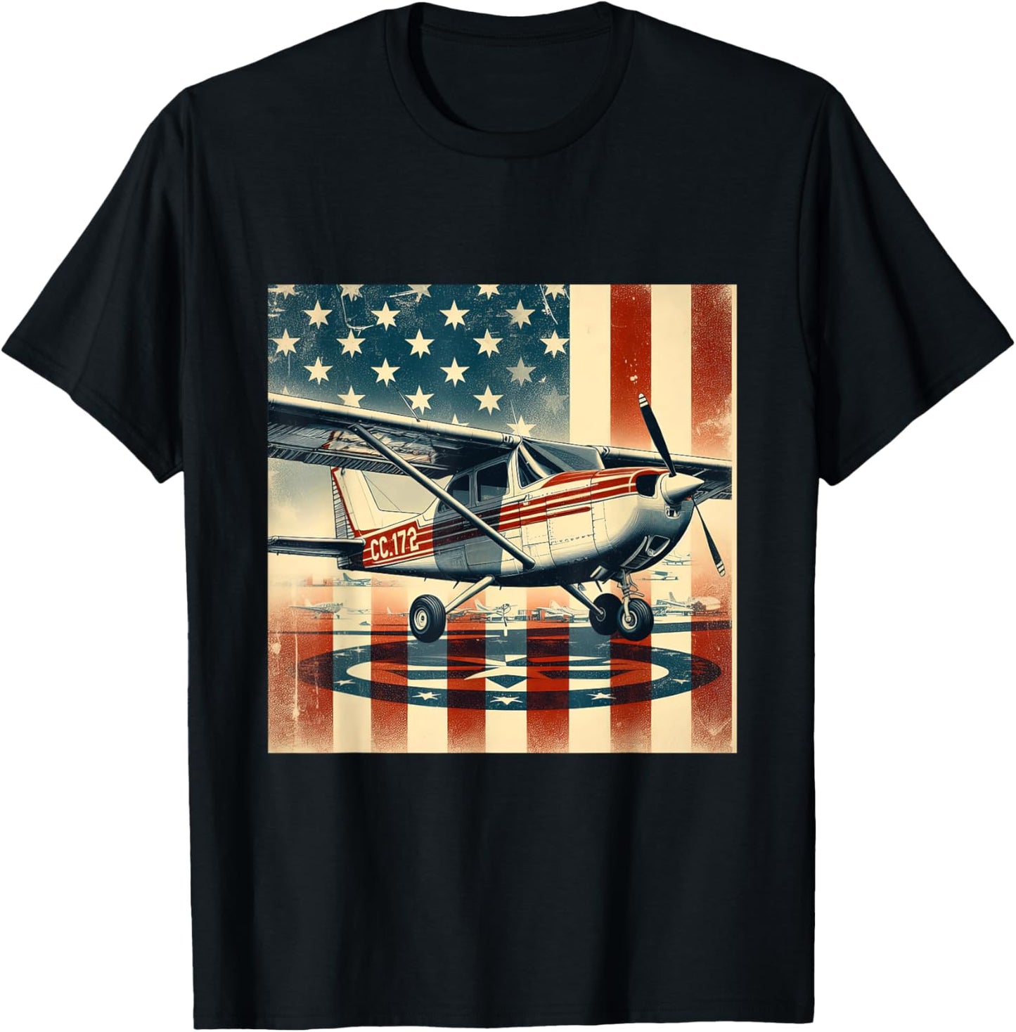 C-172 Skyhawk Vintage C172 Airplane Retro US Flag T-Shirt - T-Shirt | Black