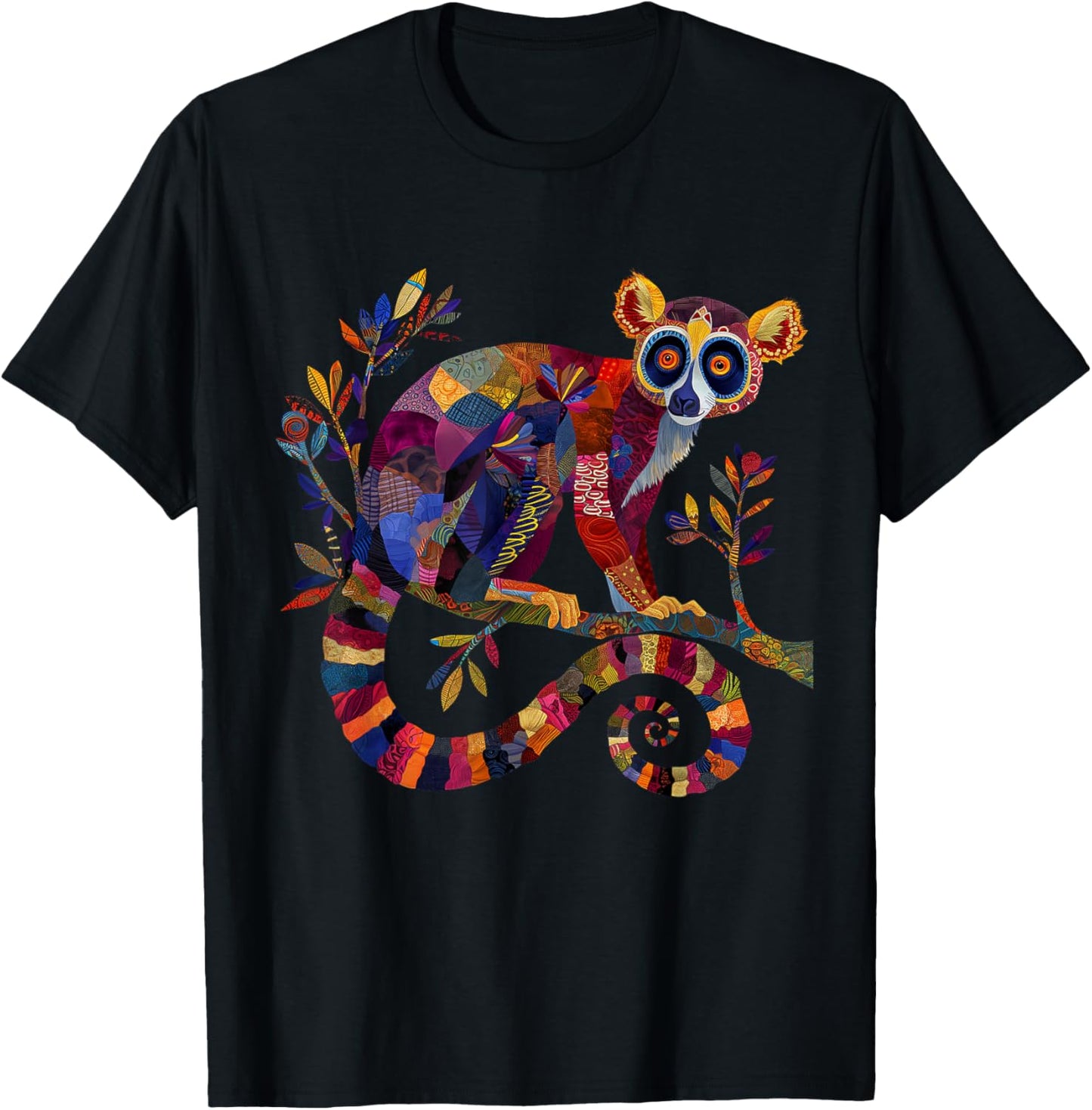 Lemur Floral Vintage Flower Pattern Monkey Lemur Lover T-Shirt - T-Shirt | Black