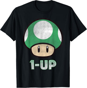 Super Mario 1-Up Mushroom T-Shirt - T-Shirt | Black
