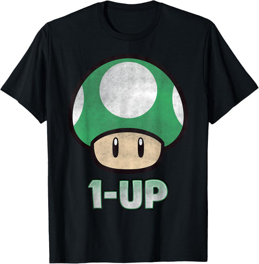 Super Mario 1-Up Mushroom T-Shirt - T-Shirt | Black