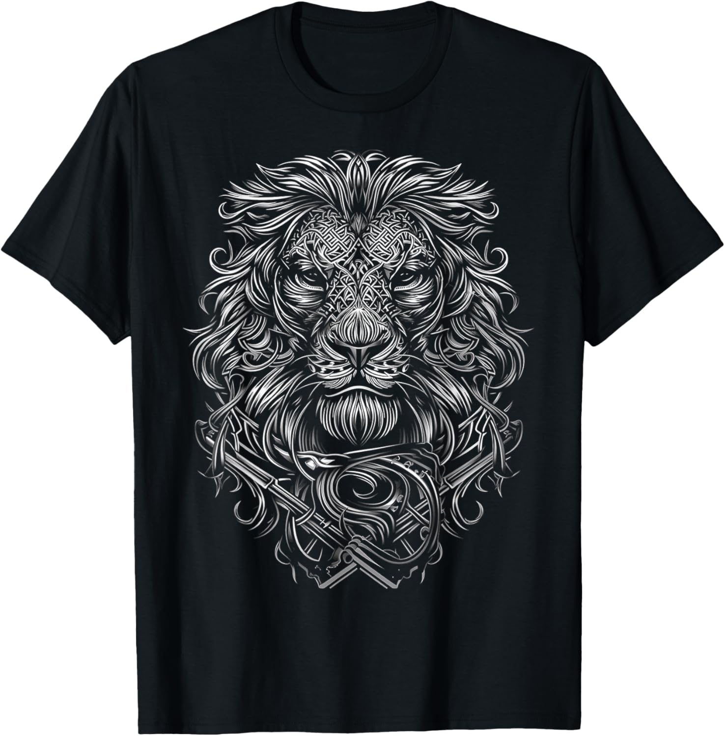 Lion Mandala Abstract Animal Love Drawing Art Graphic Lion T-Shirt - T-Shirt | Black