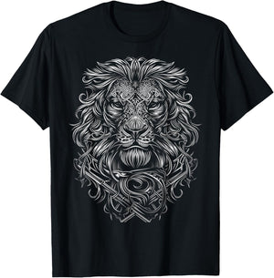 Lion Mandala Abstract Animal Love Drawing Art Graphic Lion T-Shirt - T-Shirt | Black