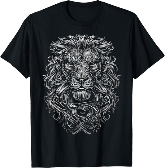 Lion Mandala Abstract Animal Love Drawing Art Graphic Lion T-Shirt - T-Shirt | Black