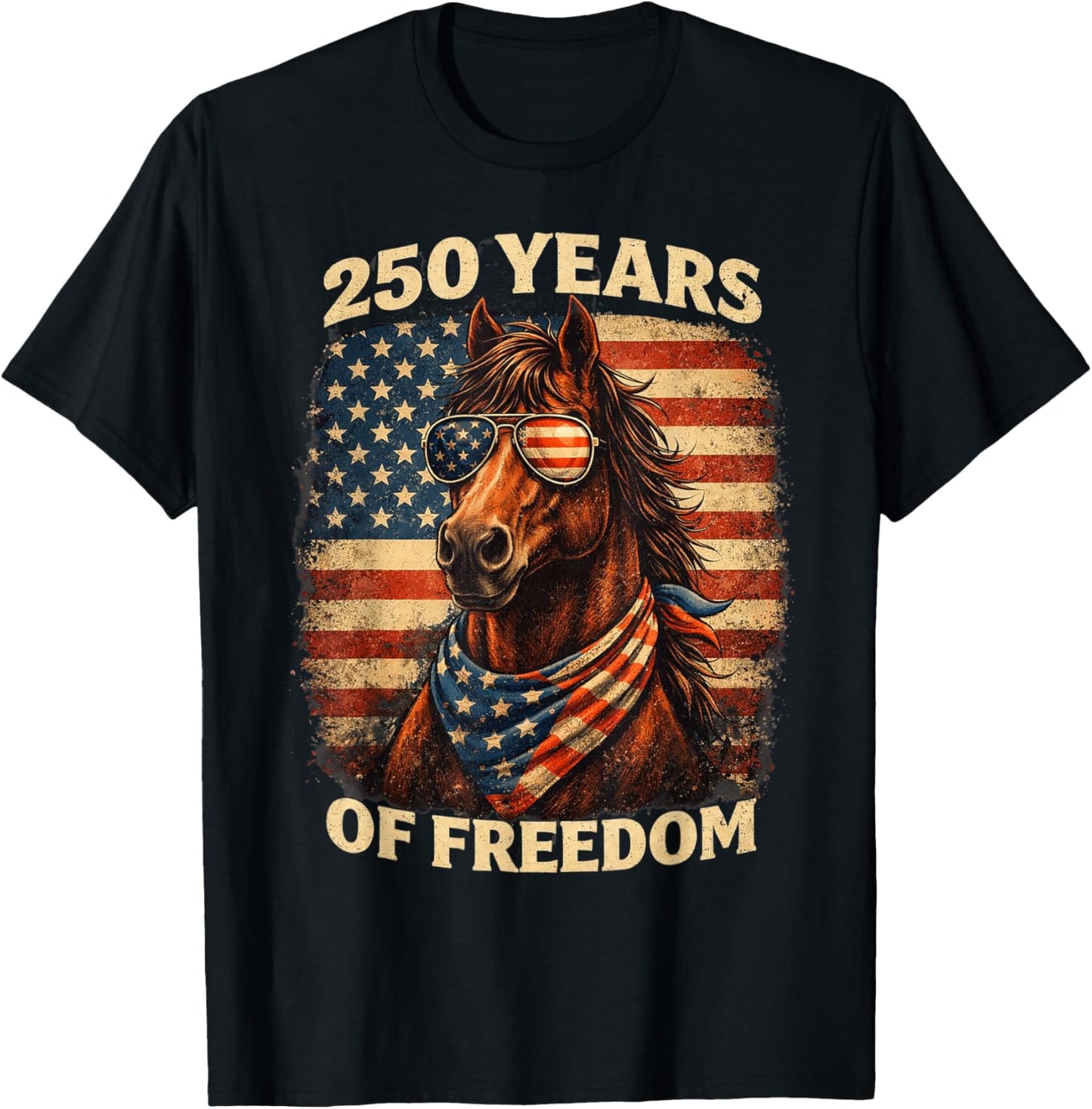Horse 250Th Anniversary America 4th of July Horse T-Shirt - T-Shirt | Black