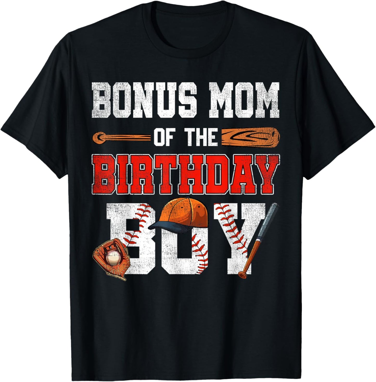 Bonus Mom Of The Birthday Boy Baseball Bday Family T-Shirt - T-Shirt | Black